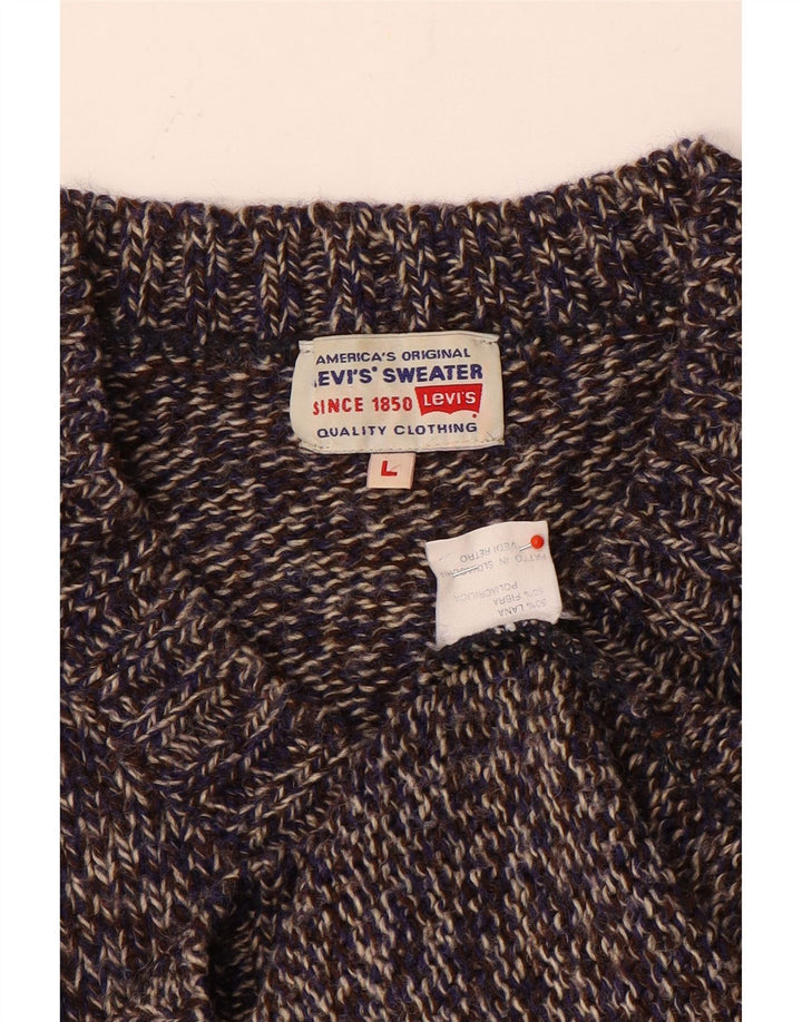 Levi's Herren-Pullover mit V-Ausschnitt, groß, graues Farbblock-Polyacryl