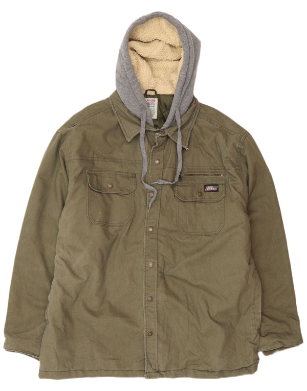 DICKIES Mens Hooded Utility Jacket UK 42 XL Khaki Colourblock Cotton
