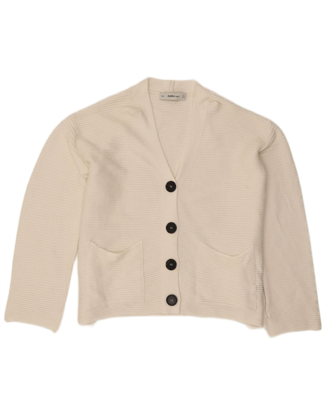 Zara Damen-Strickjacke in Übergröße, Gr. 10, Größe S, weiße Viskose