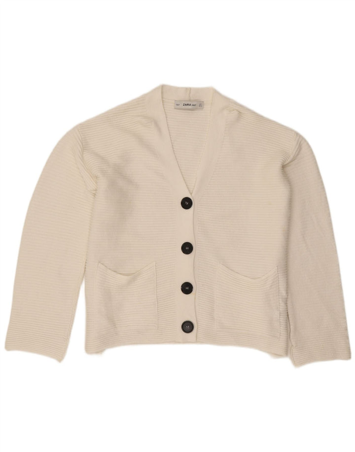 Zara Damen-Strickjacke in Übergröße, Gr. 10, Größe S, weiße Viskose