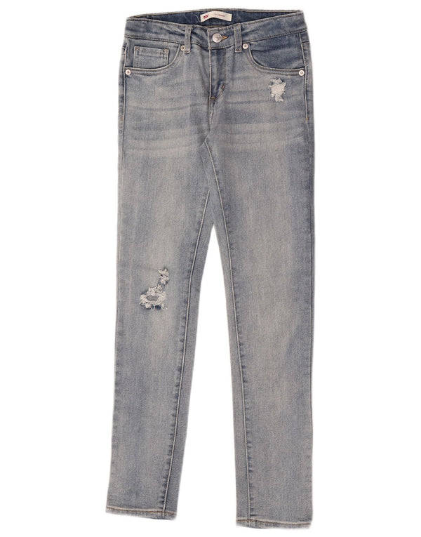 Levi's 711 Distressed Skinny Jeans für Mädchen, 11–12 Jahre, W26 L28, blaue Baumwolle