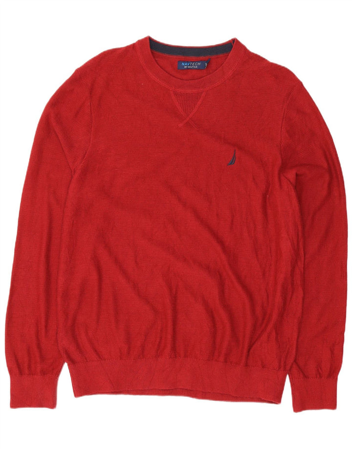 Nautica Herren-Pullover mit Rundhalsausschnitt, reguläre Passform, mittelrote Baumwolle