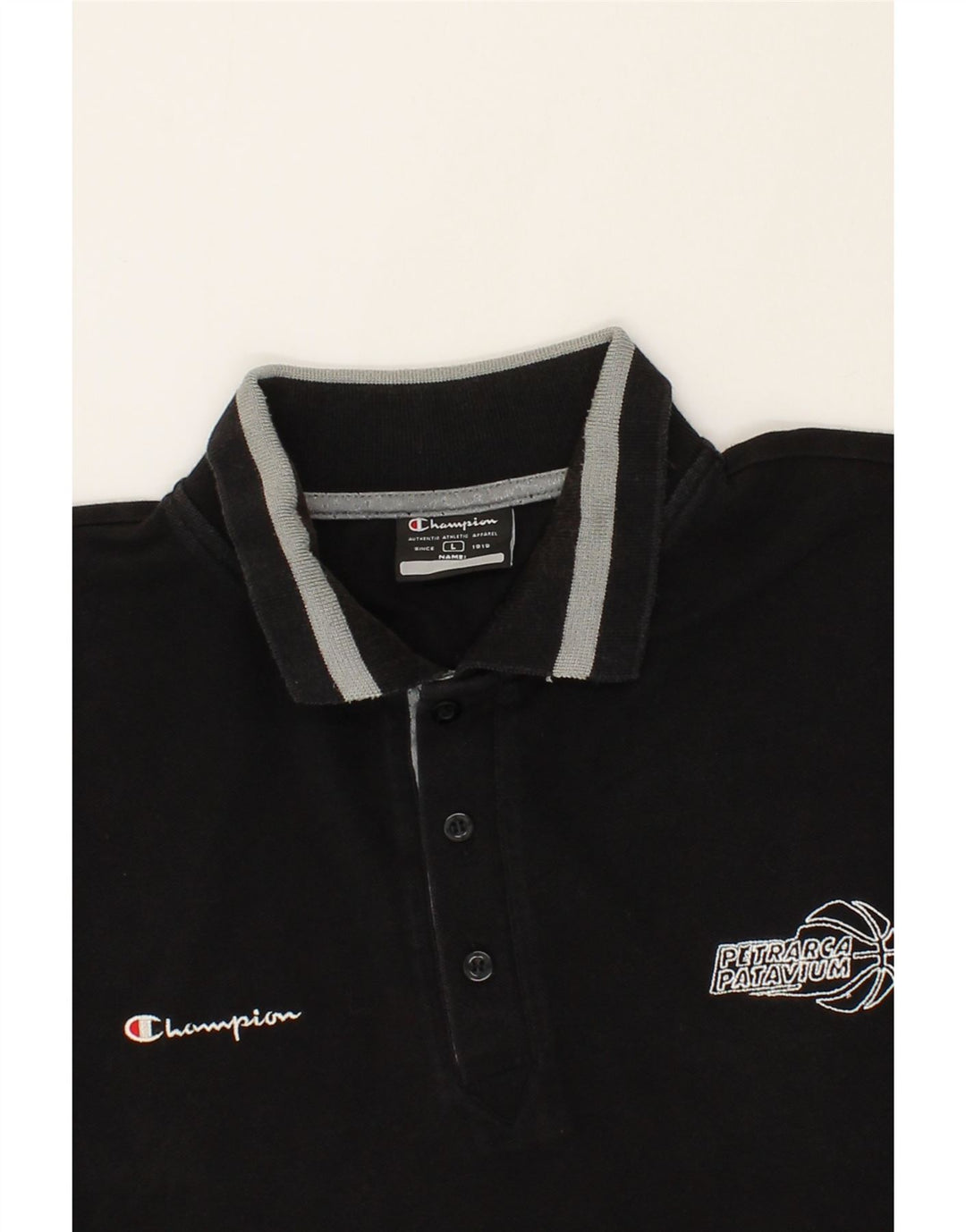 CHAMPION Mens Polo Shirt Large Black Cotton Vintage Champion and Second-Hand Champion from Messina Hembry 