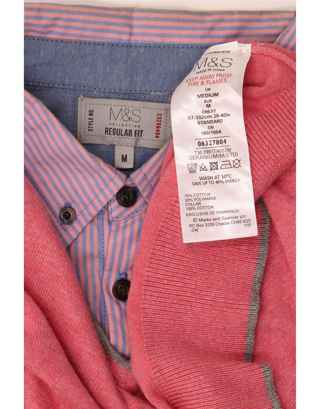 Marks & Spencer Herren-Pullover mit normaler Passform und V-Ausschnitt aus mittelrosa Baumwolle