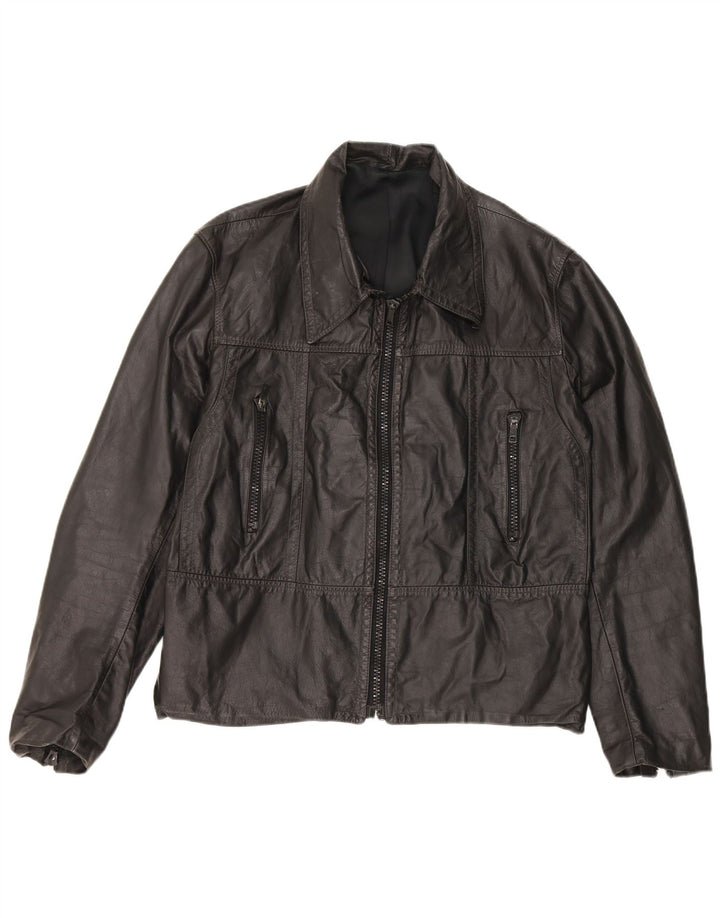 Vintage Damen Lederjacke UK 18 XL Schwarzes Leder