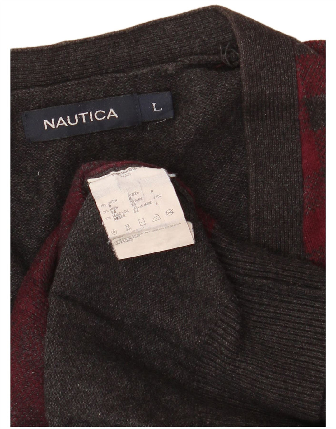 Nautica Herren-Cardigan, ärmellos, groß, graue Gingham-Baumwolle