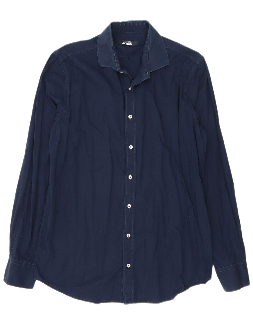 Trussardi Herrenhemd Größe 41/42 Große marineblaue Baumwolle