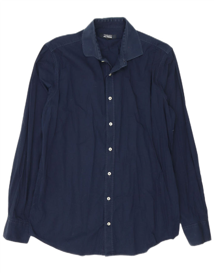 Trussardi Herrenhemd Größe 41/42 Große marineblaue Baumwolle