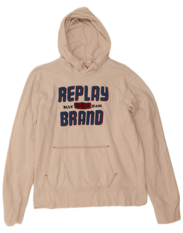Replay Damen Graphic Hoodie Pullover UK 14 Large Weiß