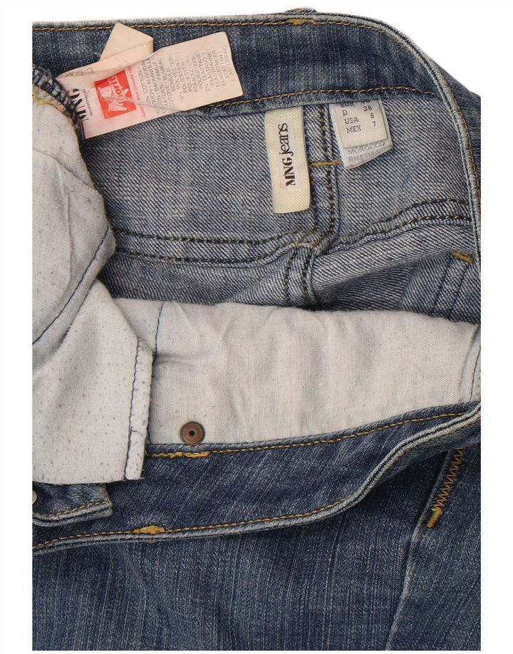 Mango Damen Asymmetrischer grafischer Jeansrock EU 40 Medium W30 Blaue Baumwolle
