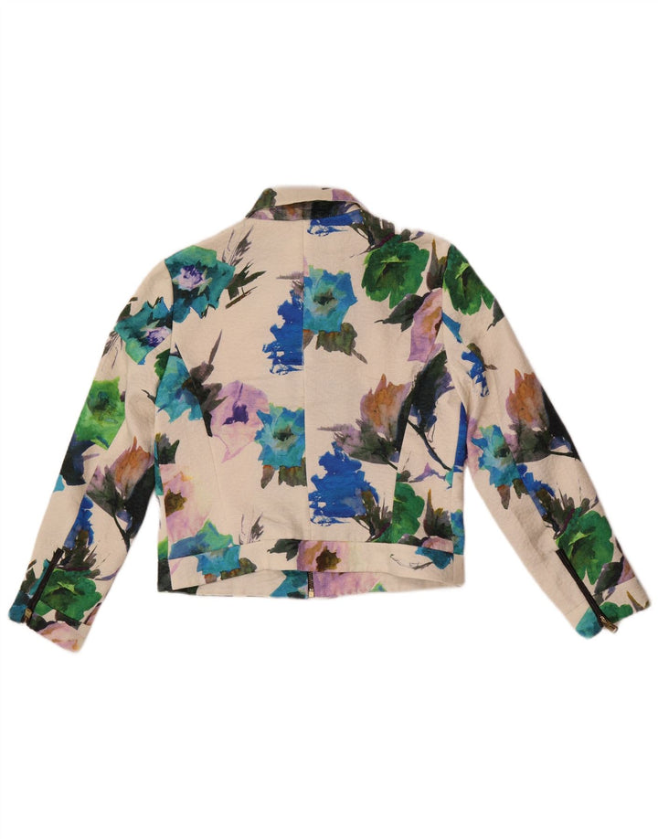 Zara Damen Crop Blazer Jacke UK 14 Medium White Floral Polyester
