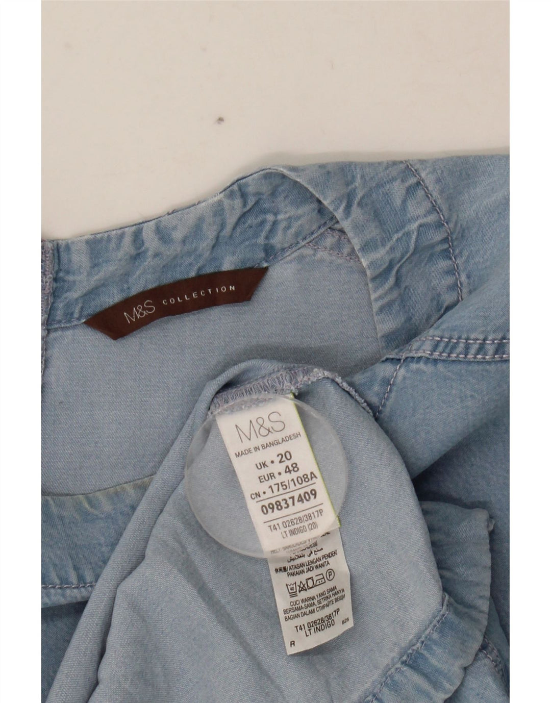 MARKS & SPENCER Damen Denim-Blusenoberteil UK 20 2XL Blaues Lyocell