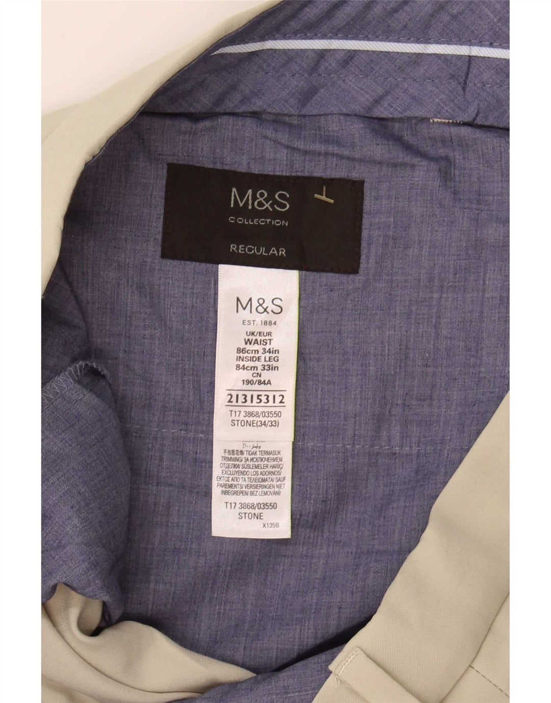 Marks & Spencer Herren-Anzughose, normal, W34, L33, Beige, Polyester
