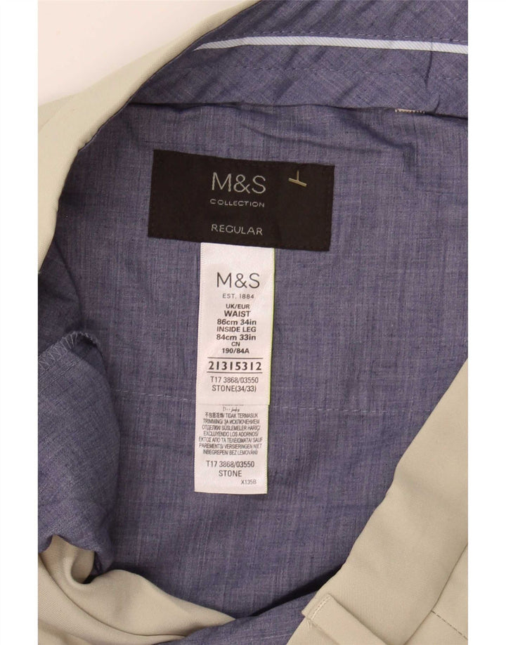 Marks & Spencer Herren-Anzughose, normal, W34, L33, Beige, Polyester