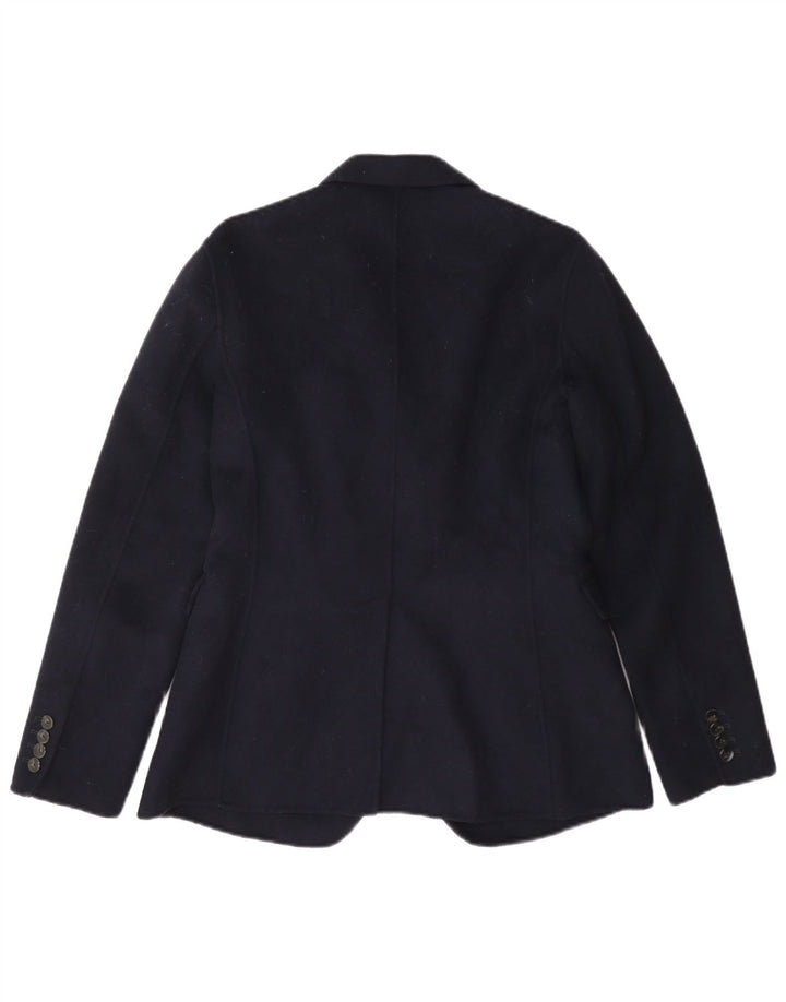 Massimo Dutti Damen 2-Knopf-Blazerjacke EU 38 Kleine marineblaue Wolle
