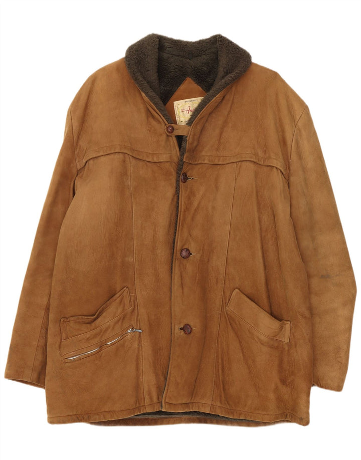 Vintage Herren Shearling Jacke UK 38 Mittelbraun