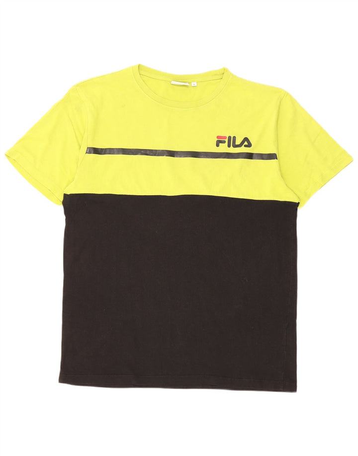 Fila Herren T-Shirt Top Large Gelb Colourblock Baumwolle