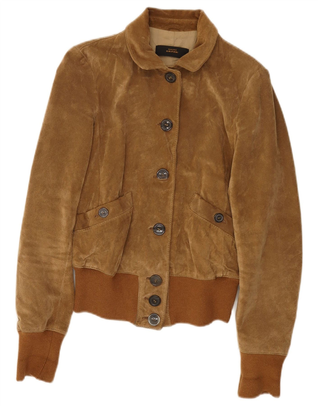 MAURO GRIFONI Damen Wildleder Bomberjacke IT 42 Mittelbraunes Leder