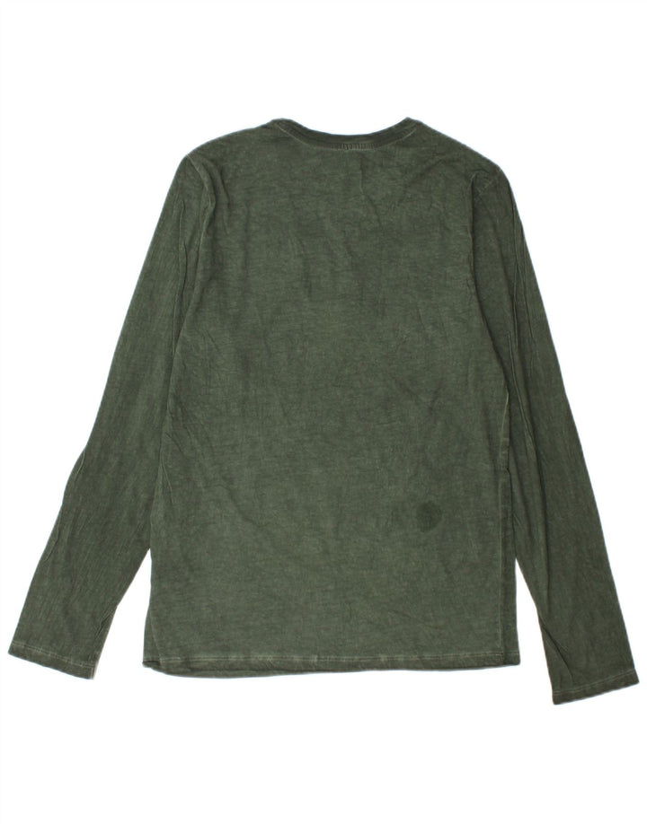 BENETTON Herren-Grafik-Oberteil, langärmelig, klein, grüne Baumwolle