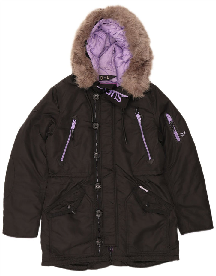 Superdry Damen-Parka mit Kapuze, UK 16, Größe L, Schwarz, Nylon, Winter