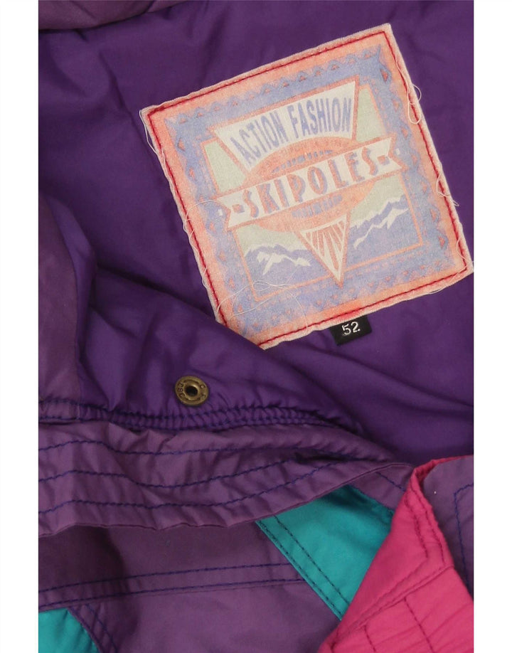 Vintage Herren Skijacke mit Kapuze IT 52 XL Mehrfarbiges Colourblock-Nylon