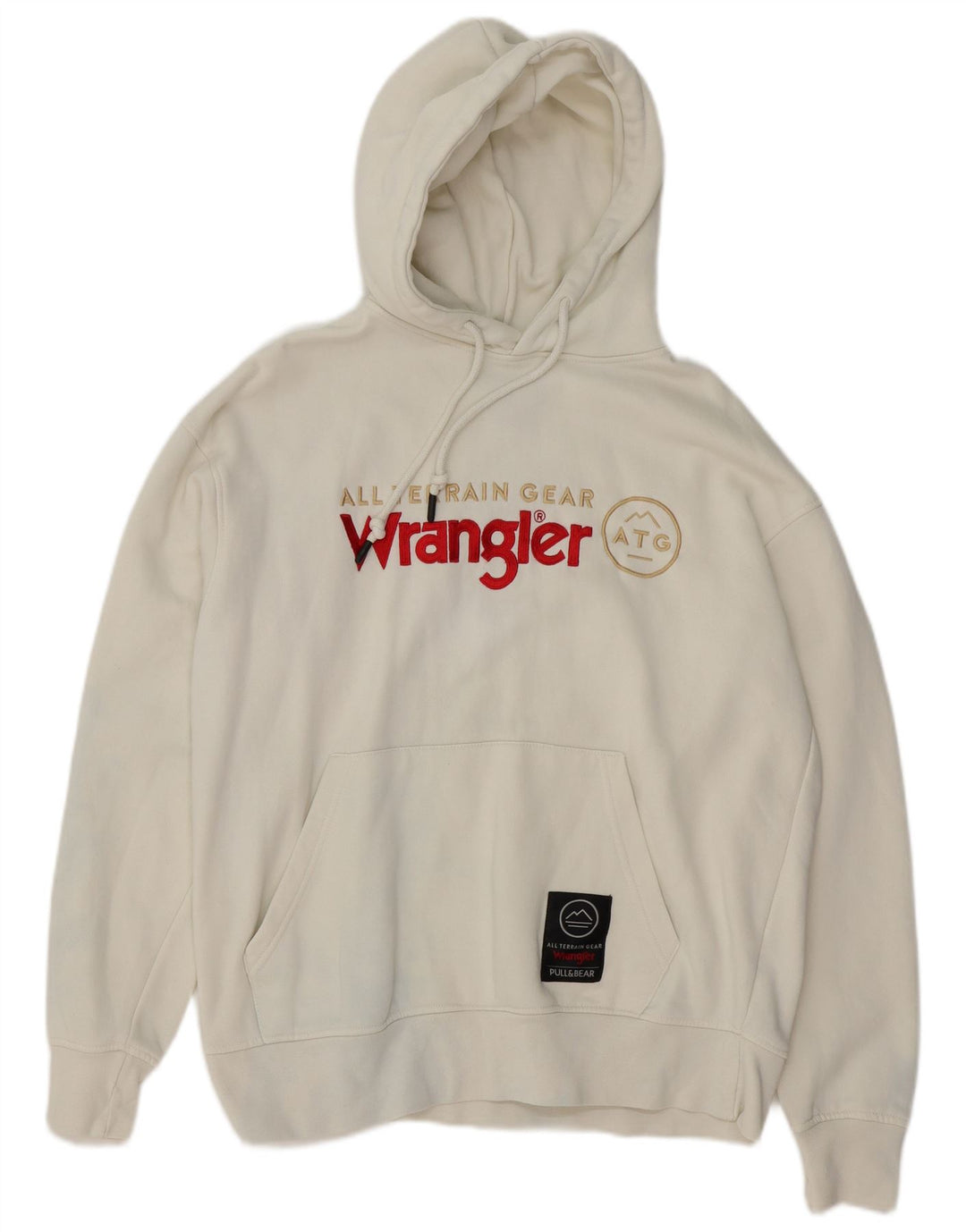 PULL & BEAR Mens Loose Fit Graphic Hoodie Jumper Small White Cotton