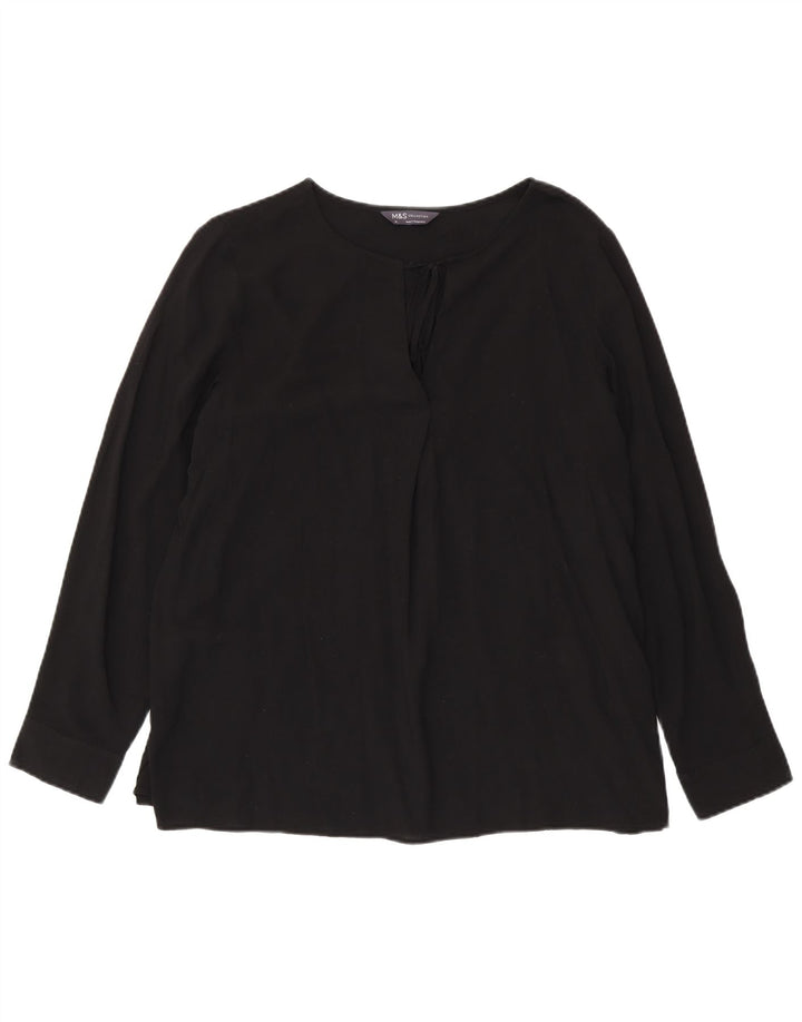 MARKS & SPENCER Damen Langarm-Blusenoberteil UK 16 Große schwarze Viskose