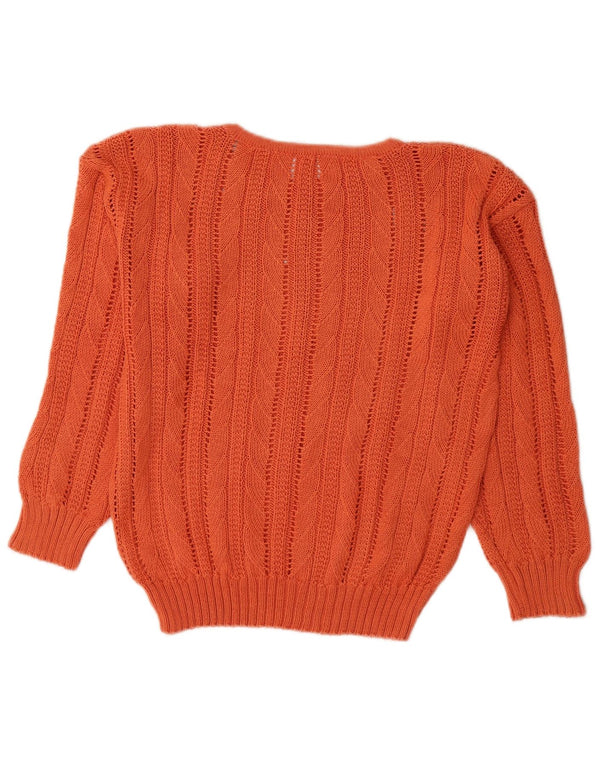 VINTAGE Damen Pullover mit Rundhalsausschnitt UK 14 Mittelorange