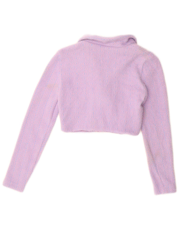 Zara Damen Crop Cardigan Pullover UK 10 Small Lila Geometrisch