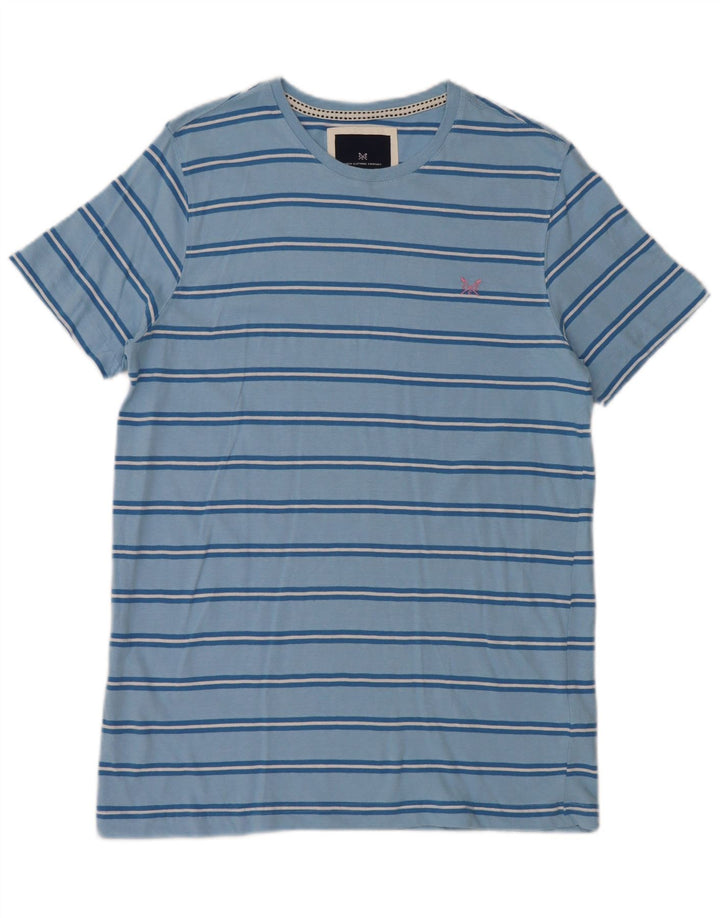 CREW CLOTHING Herren-T-Shirt-Oberteil aus mittelblauer, gestreifter Baumwolle