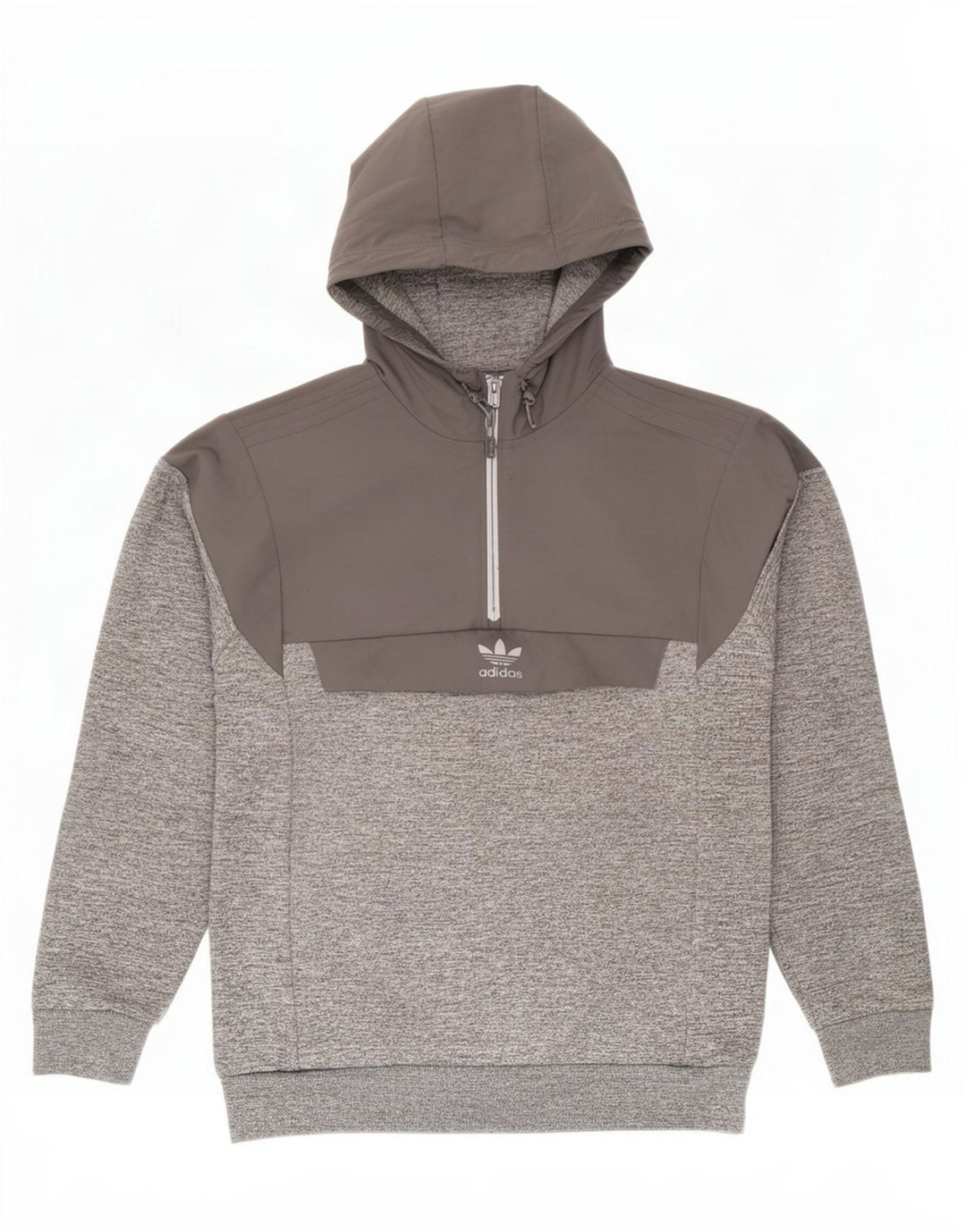 Adidas Herren-Kapuzenpullover mit Reißverschluss am Hals, mittelgraues Farbblock-Polyester