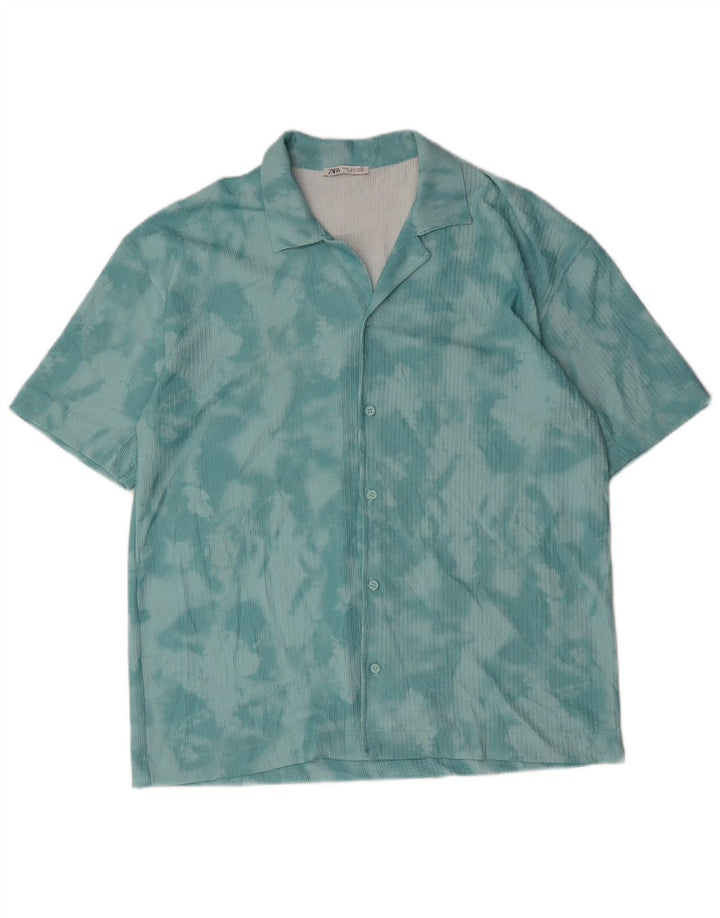 Zara Herren Kurzarmhemd Mittelblau Tie Dye