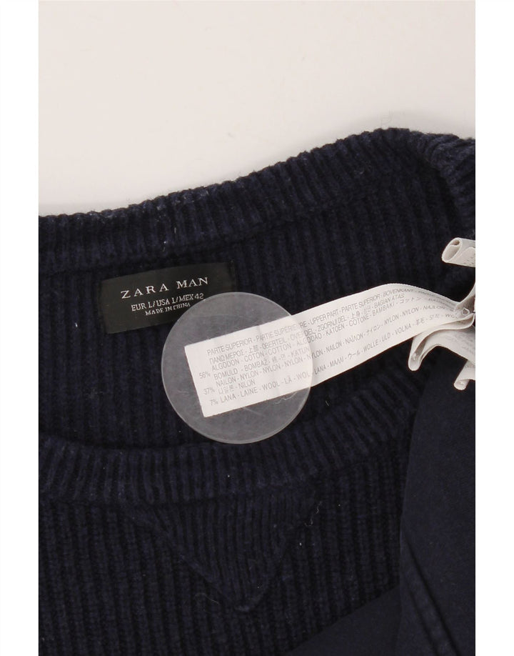 Zara Herren-Sweatshirt, Pullover, groß, marineblau, Baumwolle