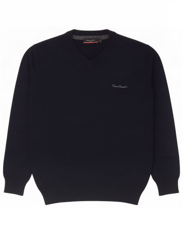 Pierre Cardin Womens V-Neck Jumper Sweater UK 14 Medium Navy Blue Acrylic