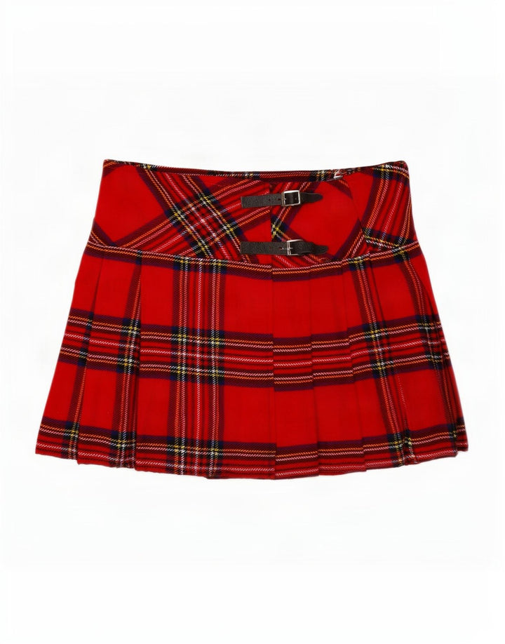 Vintage Damen Mini Wickelrock EU 36 Small W32 Rot kariertes Acryl