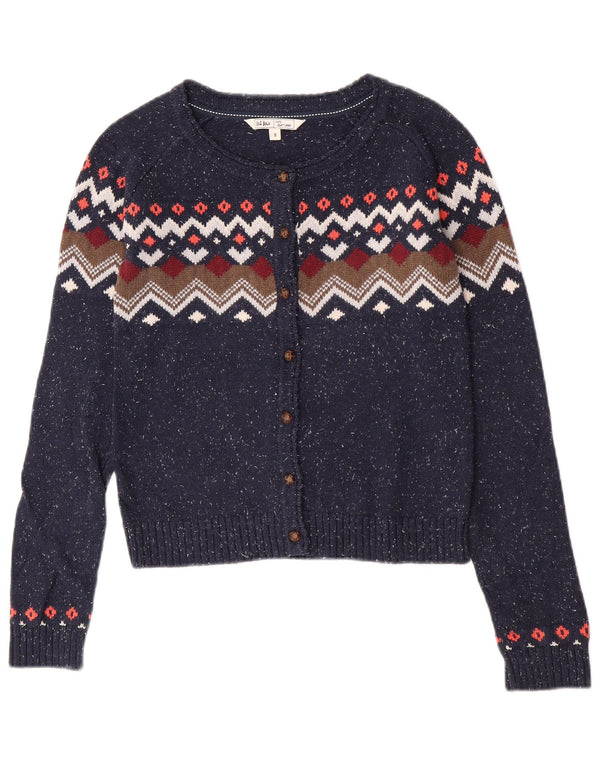 Fat Face Damen-Cardigan-Pullover, Gr. 8, Marineblau, Fair-Isle-Baumwolle