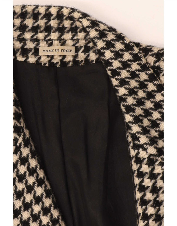 Vintage Damen 1 Knopf Blazer Jacke UK 14 Medium Black Houndstooth