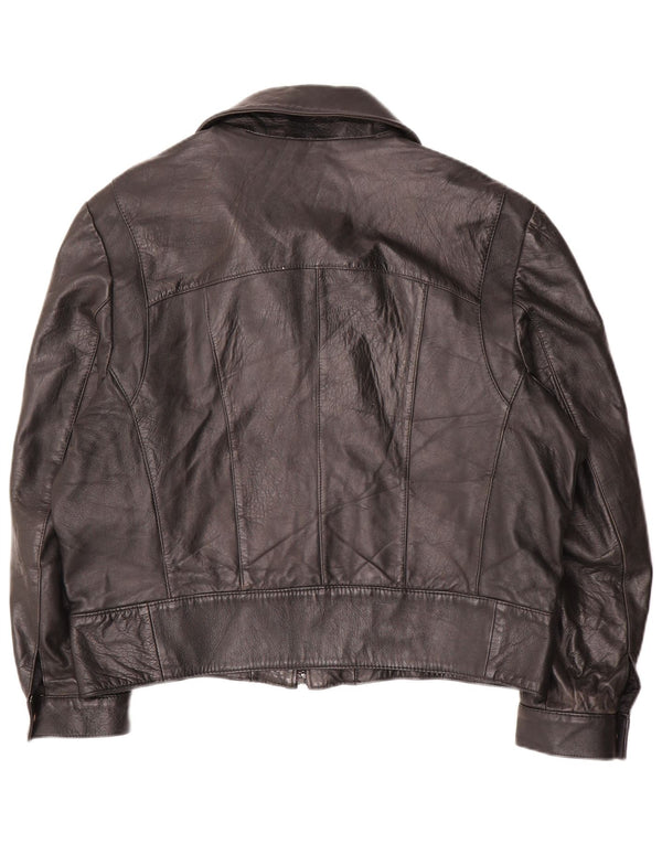 Vintage Damen Übergroße Lederjacke IT 50 XL Schwarz