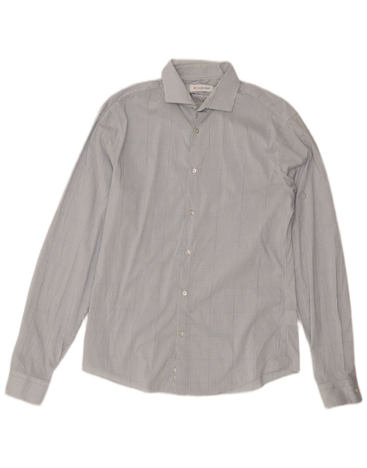 Calvin Klein Herren Extra Slim Fit Hemd Größe 15 Mittelblau kariert