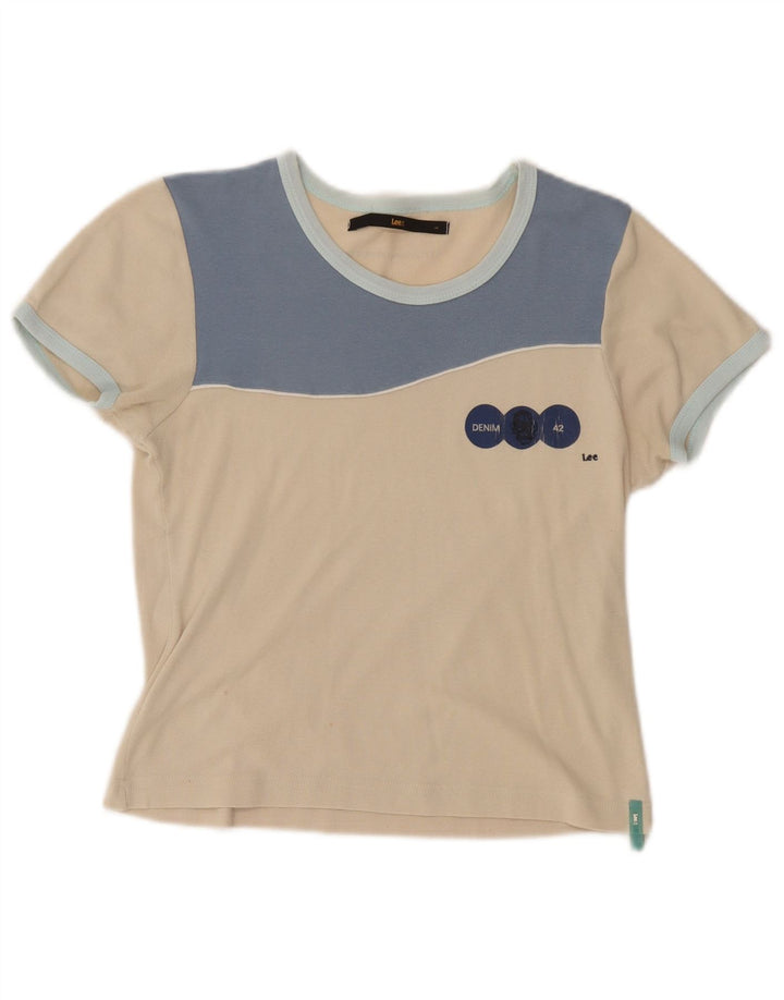 Lee Damen Crop T-Shirt Top UK 16 Large Beige Colourblock