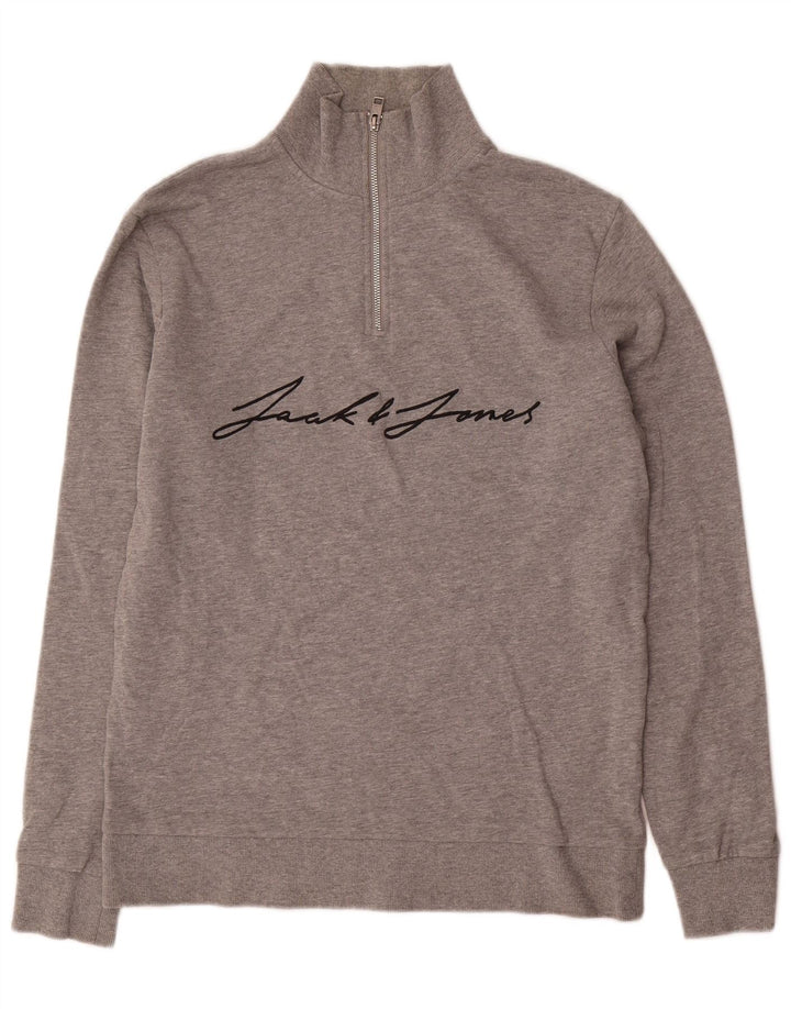 Jack & Jones Herren-Sweatshirt mit grafischem Reißverschluss, Größe L, grau gefleckt