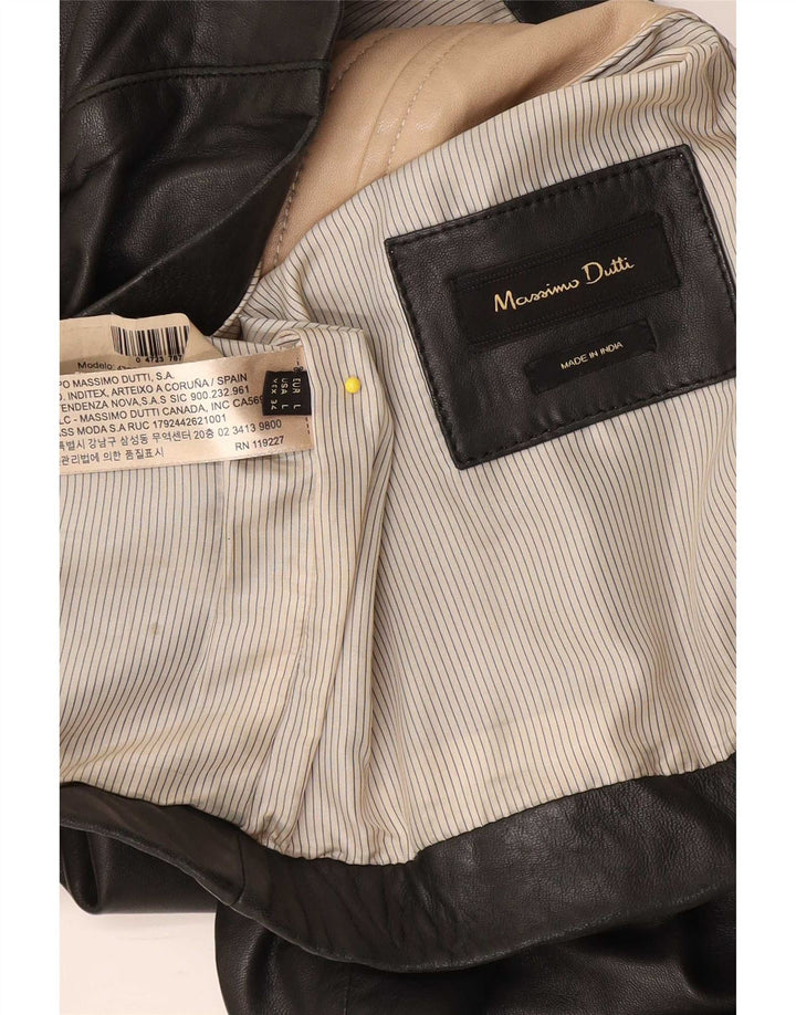 Massimo Dutti Damen Lederjacke UK 14 Großes schwarzes Leder