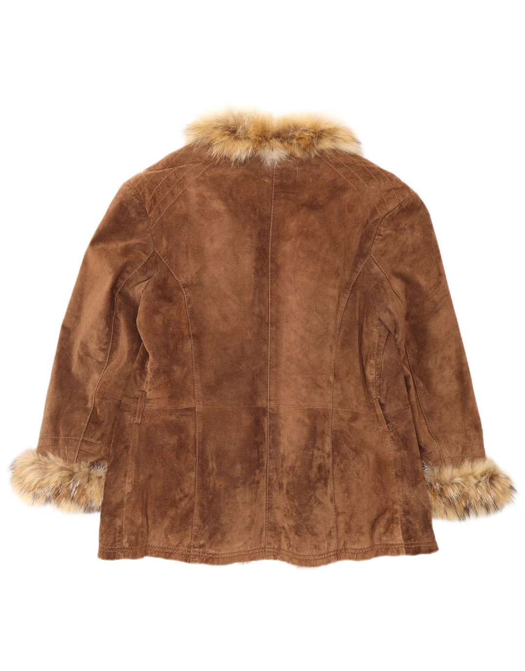 VINTAGE Damen offene Wildlederjacke IT 46 Großes braunes Leder