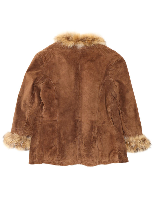 VINTAGE Damen offene Wildlederjacke IT 46 Großes braunes Leder
