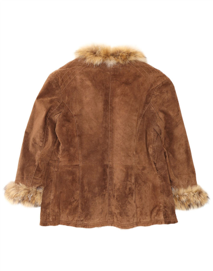 VINTAGE Damen offene Wildlederjacke IT 46 Großes braunes Leder
