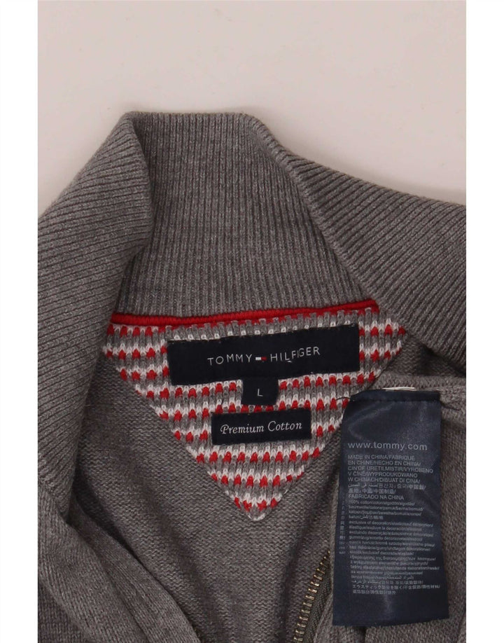 Tommy Hilfiger Herren-Pullover mit Reißverschluss am Hals, große graue Baumwolle