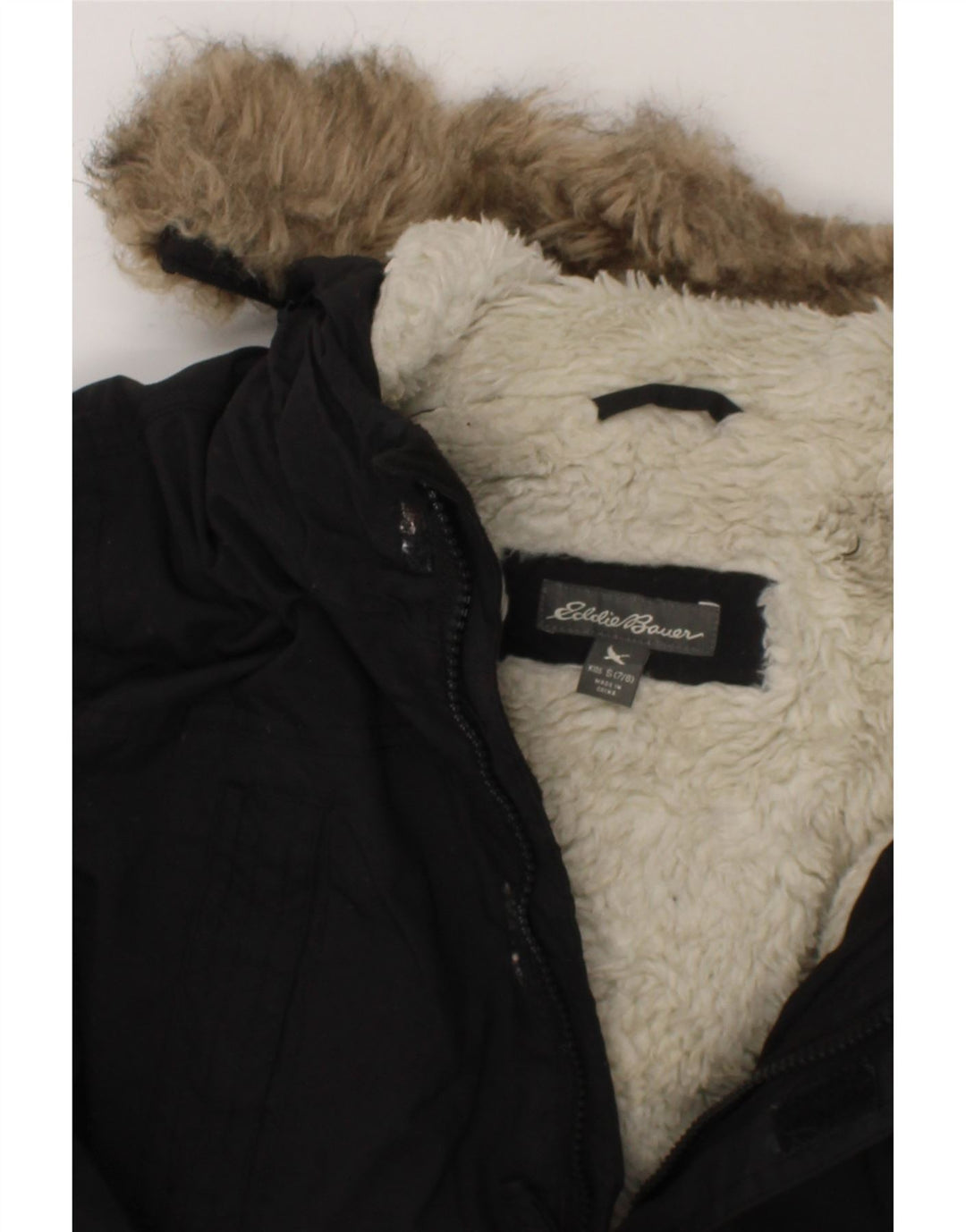 EDDIE BAUER Boys Hooded Sherpa Jacket 7-8 Years Black Nylon Vintage Eddie Bauer and Second-Hand Eddie Bauer from Messina Hembry 