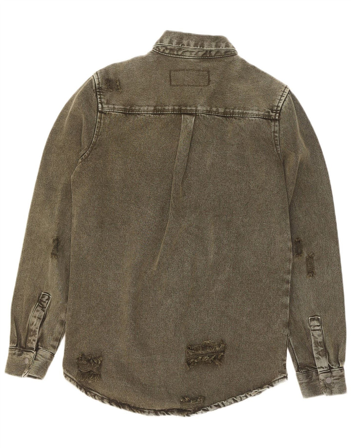 Zara Herren Jeanshemd im Used-Look, entspannte Passform, kleine Khaki-Baumwolle