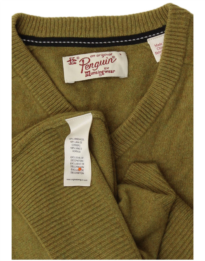PENGUIN Damen-Pullover mit V-Ausschnitt, UK 14, Größe L, Khaki, Lammwolle
