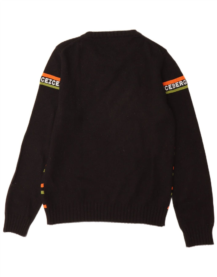 Iceberg Herren-Pullover mit grafischem Rundhalsausschnitt, klein, schwarz gestreift, Wolle